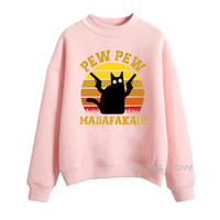 Pew Pew Madafakas bluzy kobiety śmieszne czarny kot Gangster z pistoletem Meme Retro sudadera mujer graficzny sweter femme dres 5